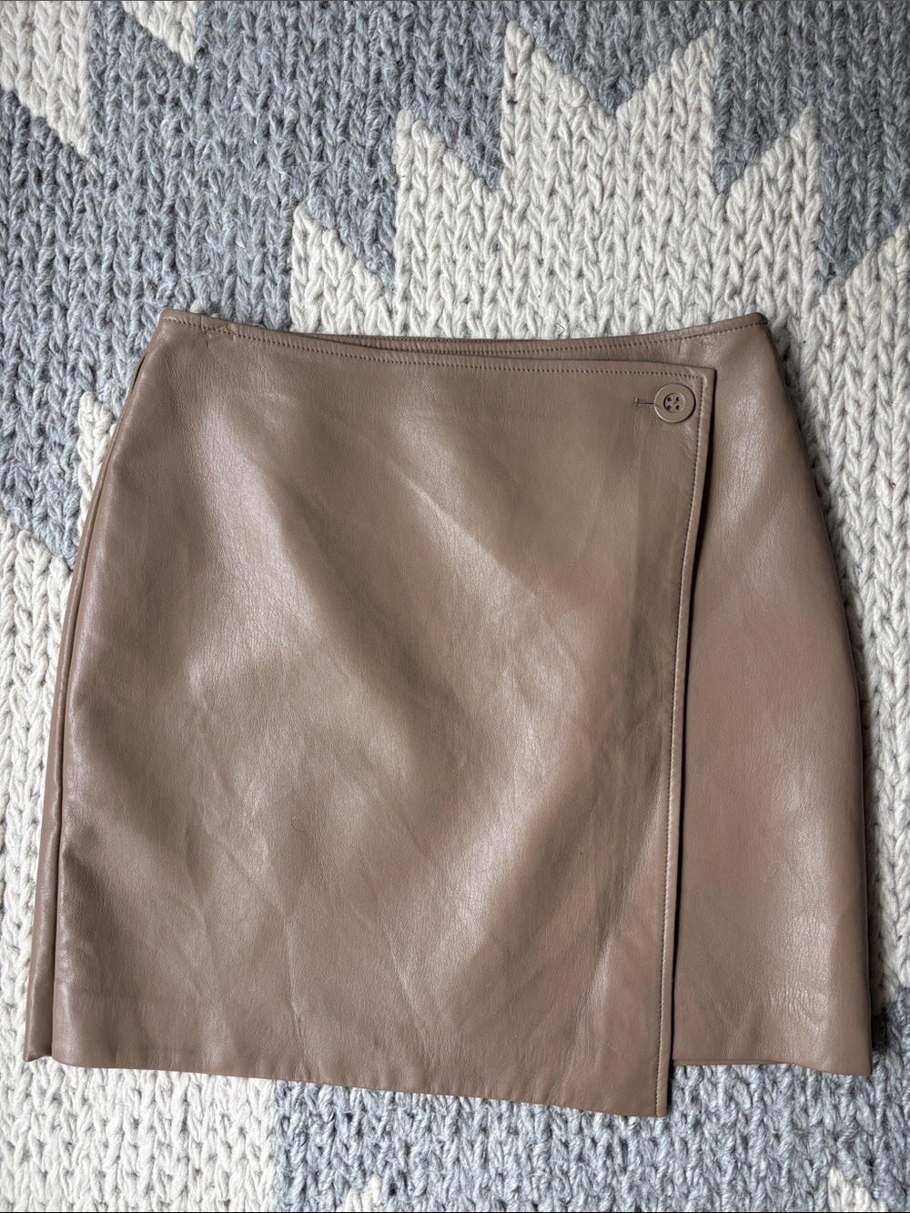 Babaton Taupe Faux Leather Wrap Mini Skirt